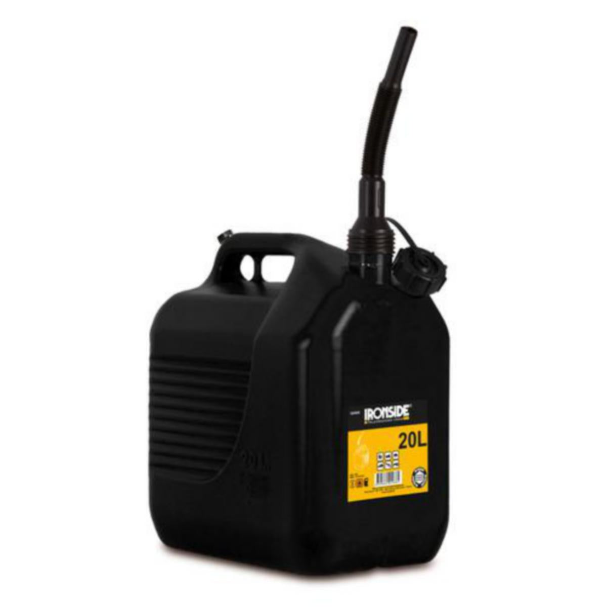 Bensinkanne Ironside 20 liter – svart HDPE med fleksibel påfyllingstut