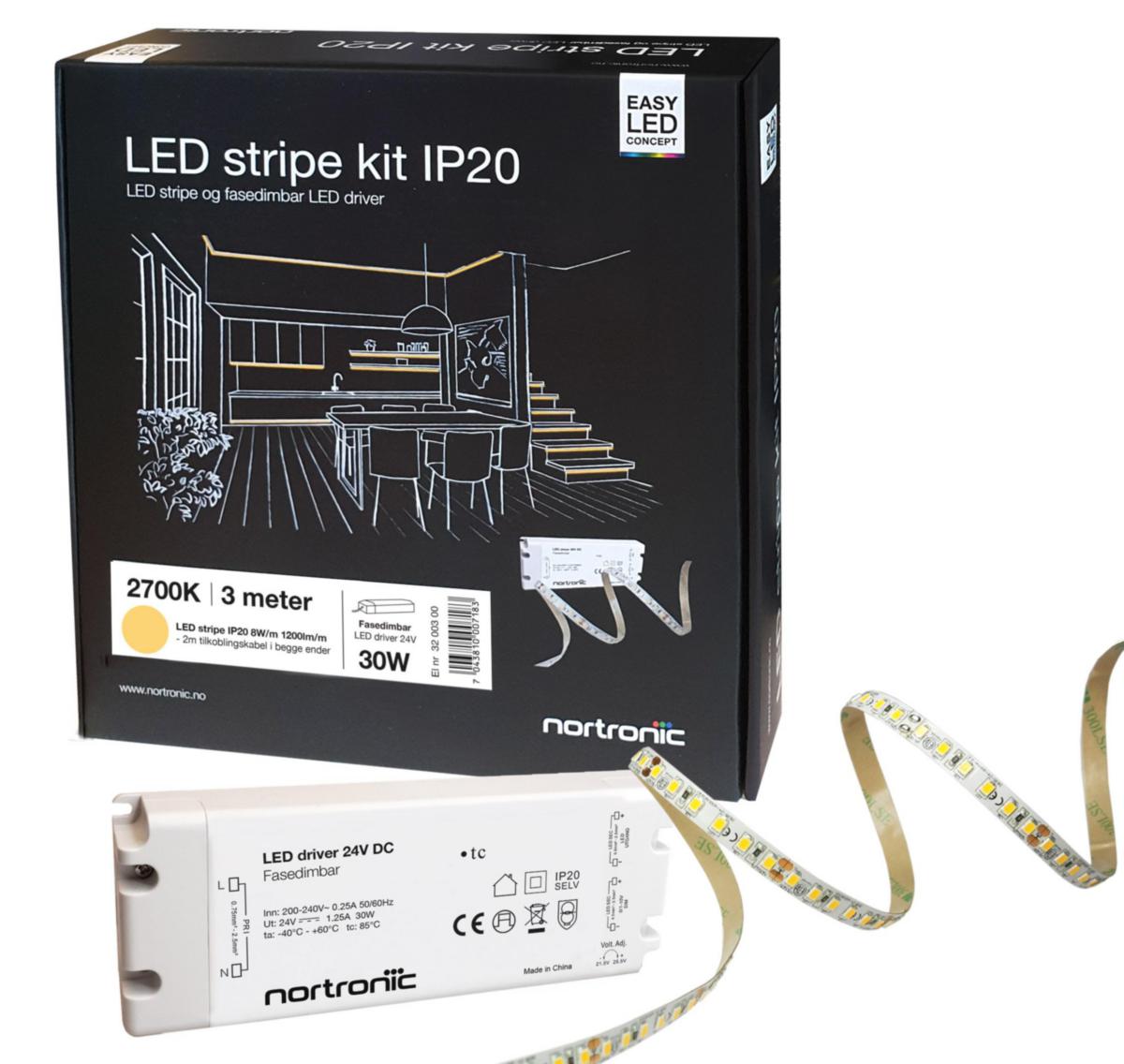 Nortronic LED Stripe Kit 24V 2700K 5 Meter med Dimbar 60W Driver