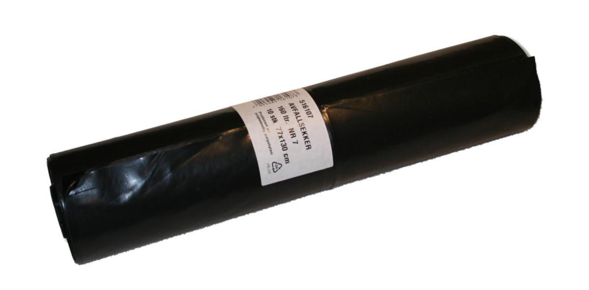 Avfallssekker Svart 160L Gram 77x130cm 70my sort 10/rl